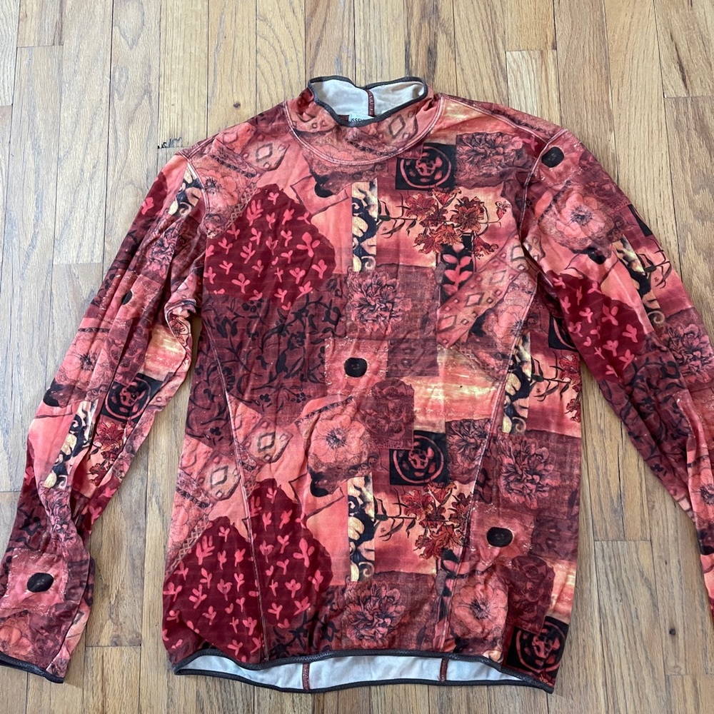 Vintage Issey Miyake Men printed stretch polyester long sleeve shirt.